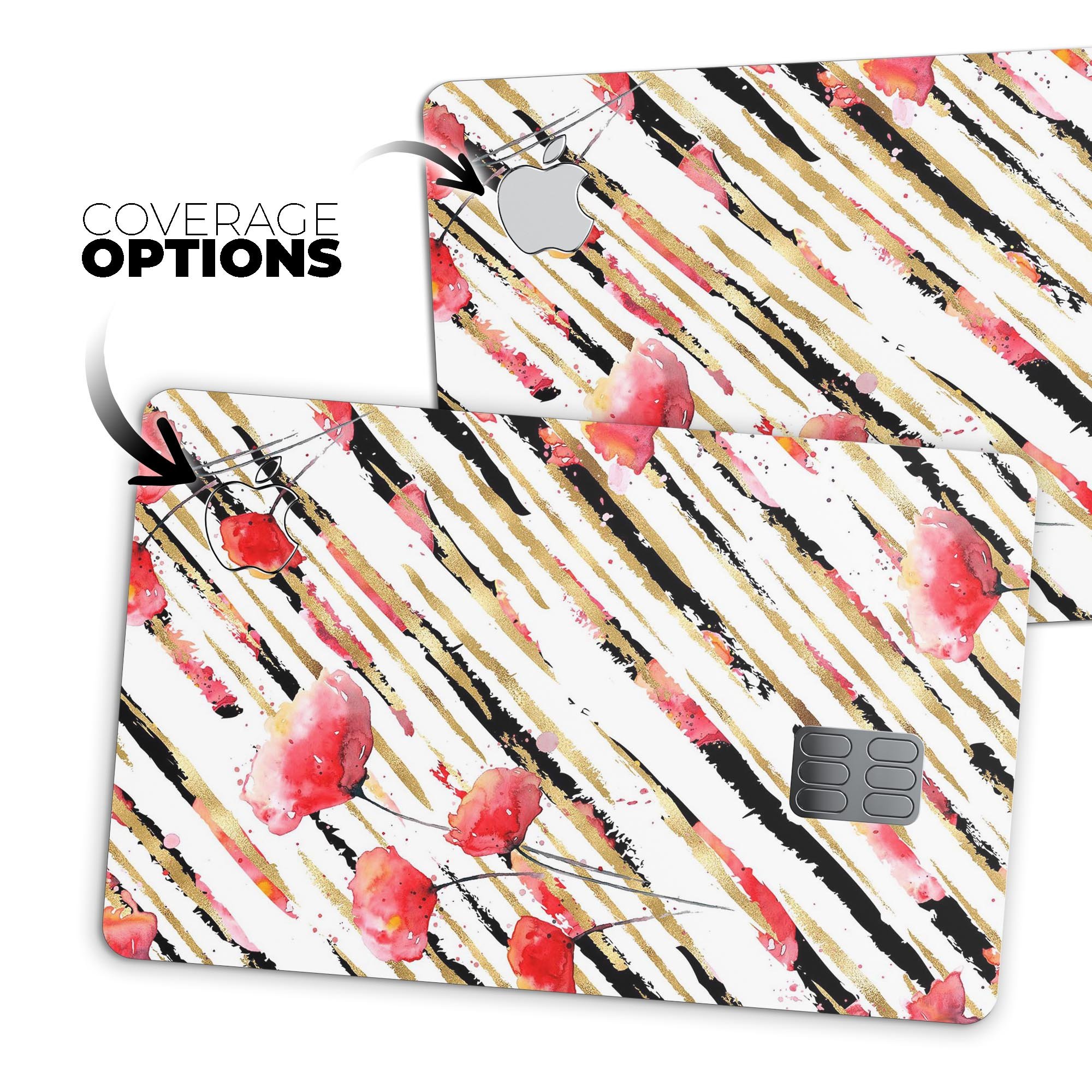 Karamfila Watercolo Poppies V12 decal skin kit for Apple Card, showcasing vibrant poppy design and premium vinyl material.